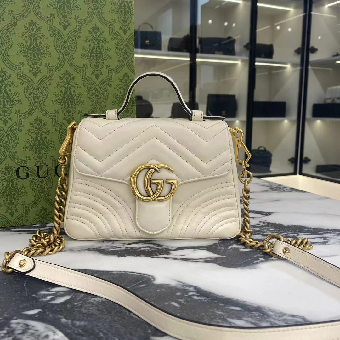 95新 GUCCI/古驰 marmont白色百搭邮差包