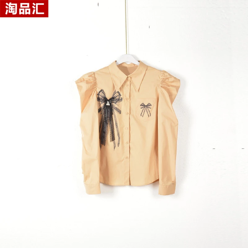 【Y专柜捡漏】深圳高端时尚女装KBC-泡泡袖百搭衬衣2454-卡其正码
