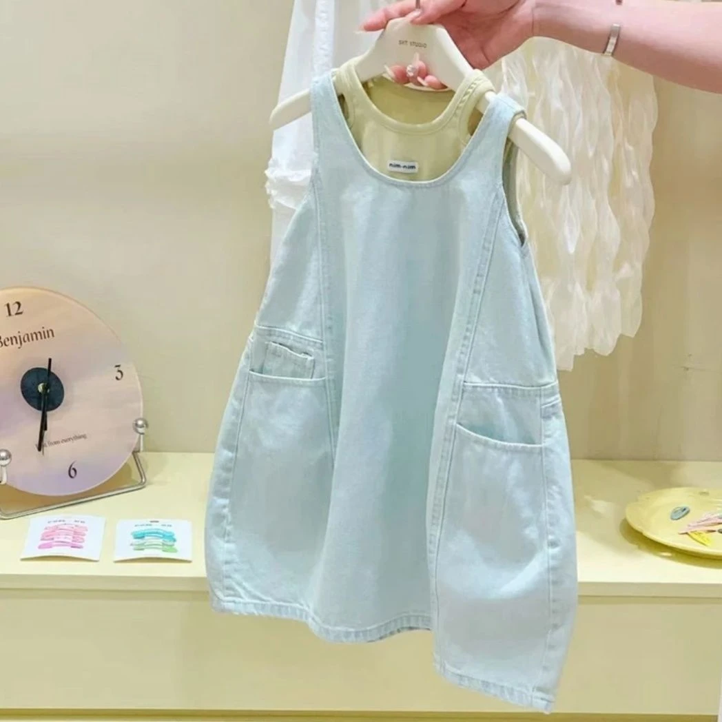 辰baby女童2025韩版夏季新款牛仔儿童裙子背心连衣裙公主风吊带超