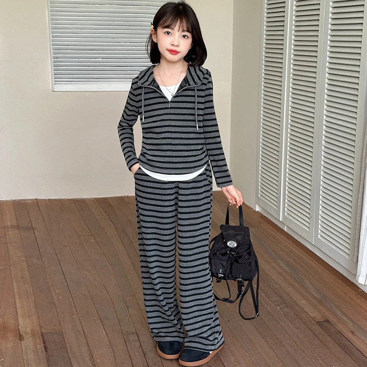 女童慵懒风假两件帽衫阔腿裤套装2025春秋新款儿童休闲软糯两件套