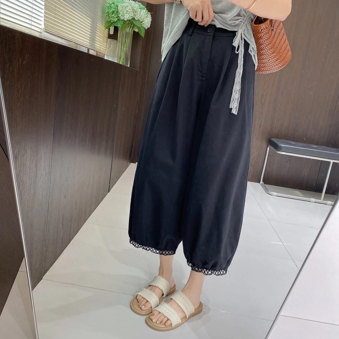 IMFLY金小金自制女装 休闲裤DYK2705夏季镂空蕾丝花边灯笼九分裤