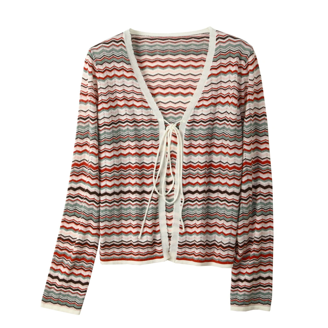 长袖毛针织衫宽松不褪色显瘦秋冬开衫条纹秋季女宽松型上衣