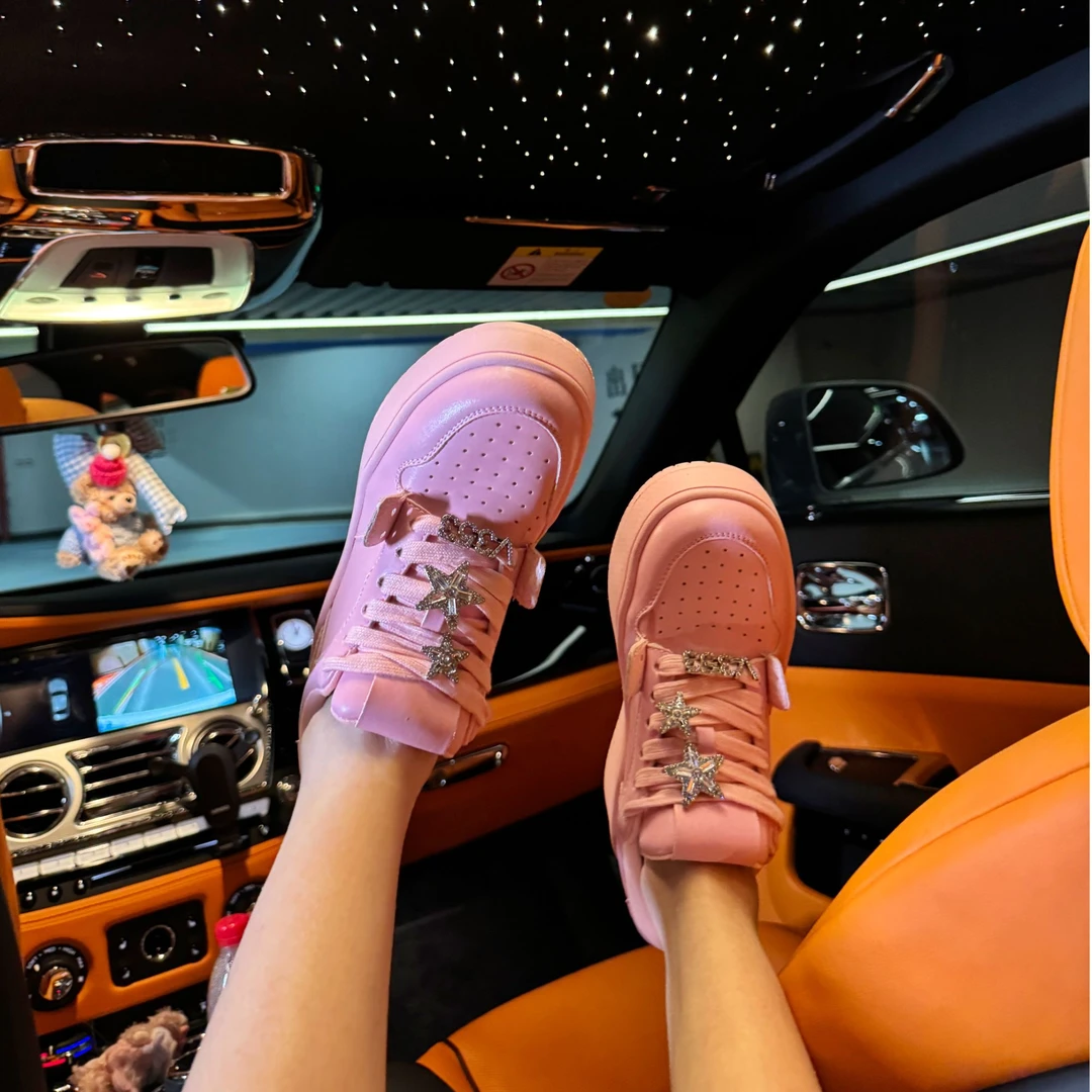 水钻星星新款厚底真皮厚底鞋女5cm小个子水钻时尚百搭珠光白板鞋