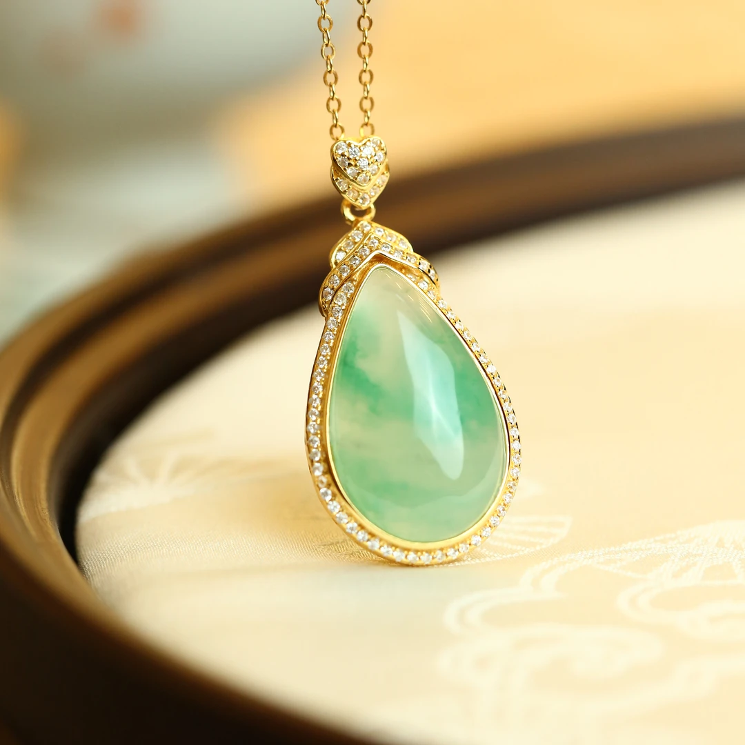 御臻珠宝｜天然非洲翠｜S925银｜吊坠项坠水滴小众绿色多样性