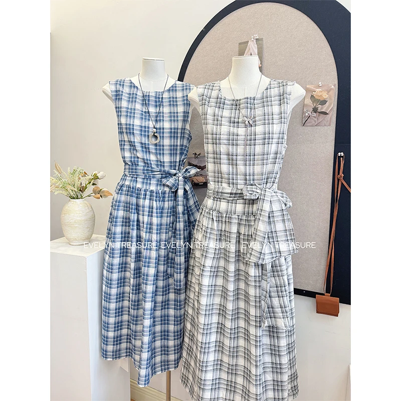 甜美格子系带裙女夏设计感小众别致好看时尚韩系小个子背心连衣裙