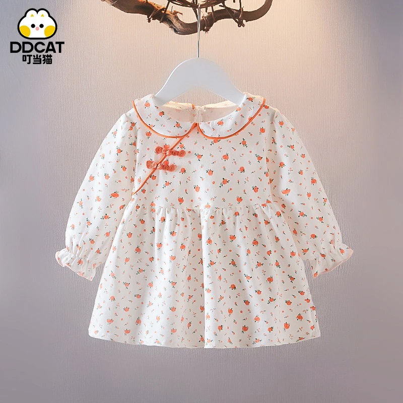 叮当猫女童裙子春秋儿童长袖连衣裙小童洋气秋装婴儿女宝宝公主裙