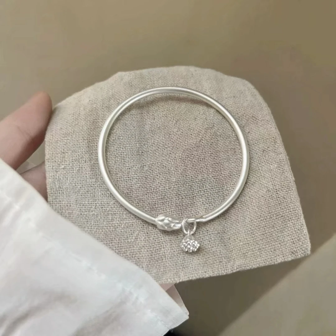 足银手镯 01号 古法两世欢开口实心足银手镯