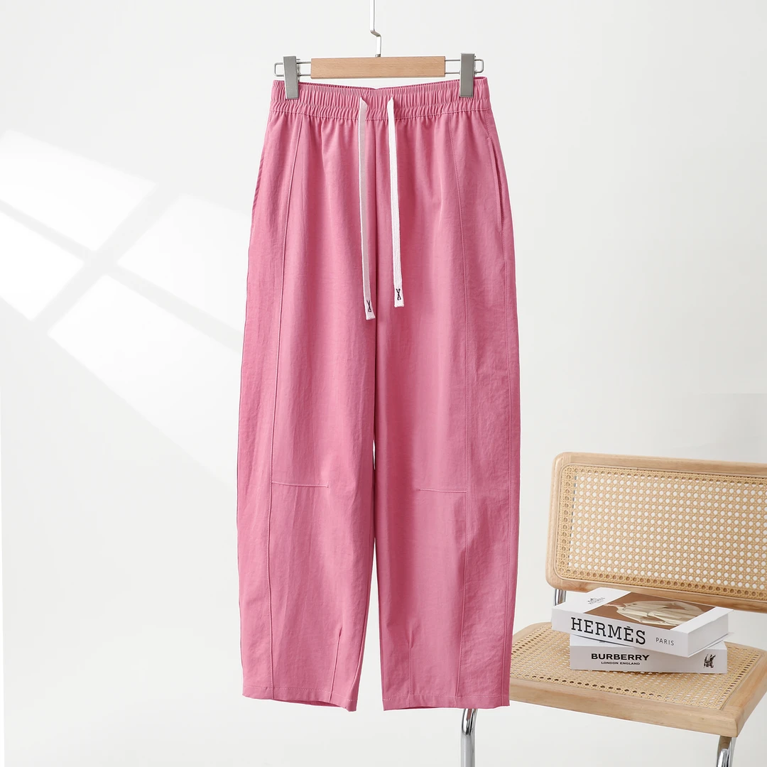 2025夏季冰皱棉凉感弯刀九分裤显瘦休闲百搭薄款宽松垂感阔腿裤