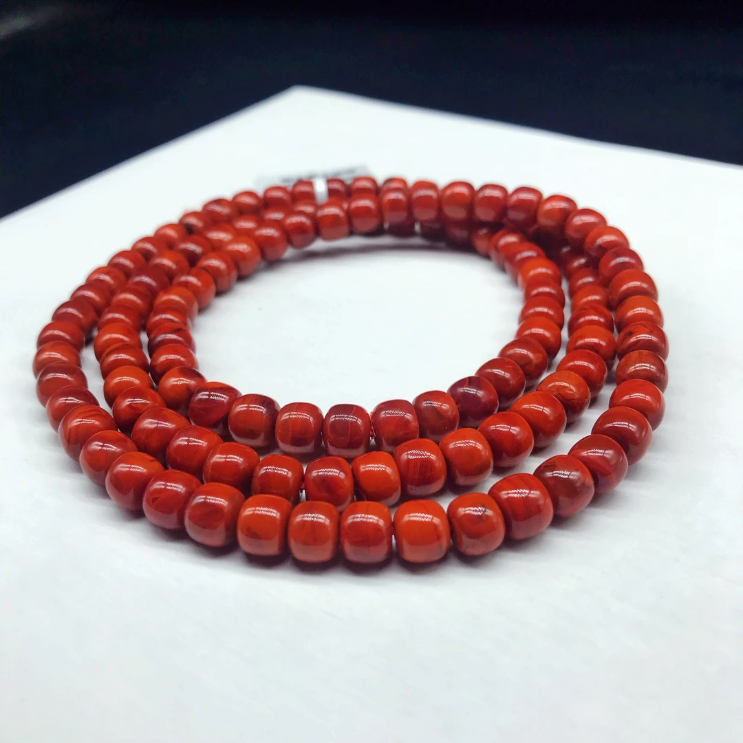 【领源】南红瓦西典藏级精美火焰牛血红老型多圈（一条）