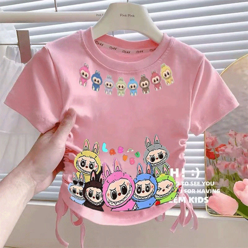 女童联名日系拉布布童装小熊短袖T恤女宝宝夏季洋气抽绳百搭上衣t