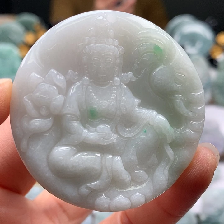 翡翠未镶嵌颈饰普贤菩萨福利卡厚8.8