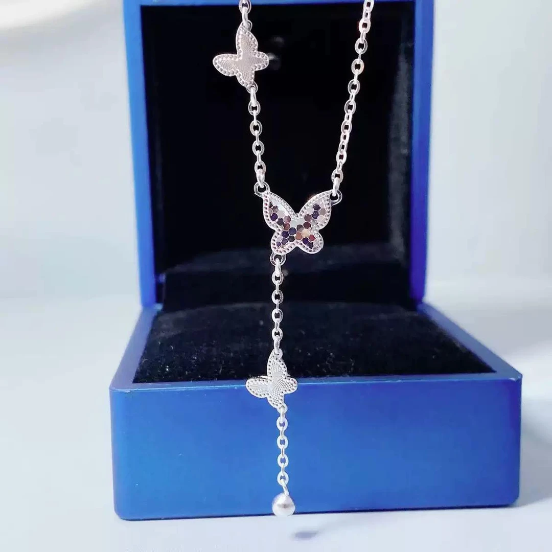 铜合金吊坠 古法浪漫碎冰冰蝴蝶流苏项链轻奢小众锁骨国风项链爆