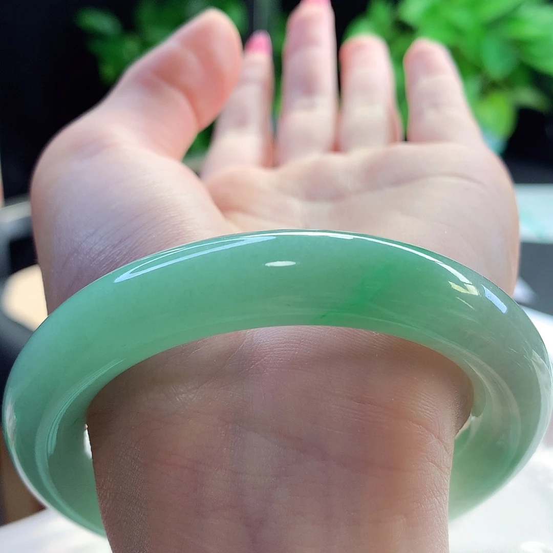 未镶嵌手镯翡翠天然A货翡翠58-59阳春白雪 细细腻完美镯