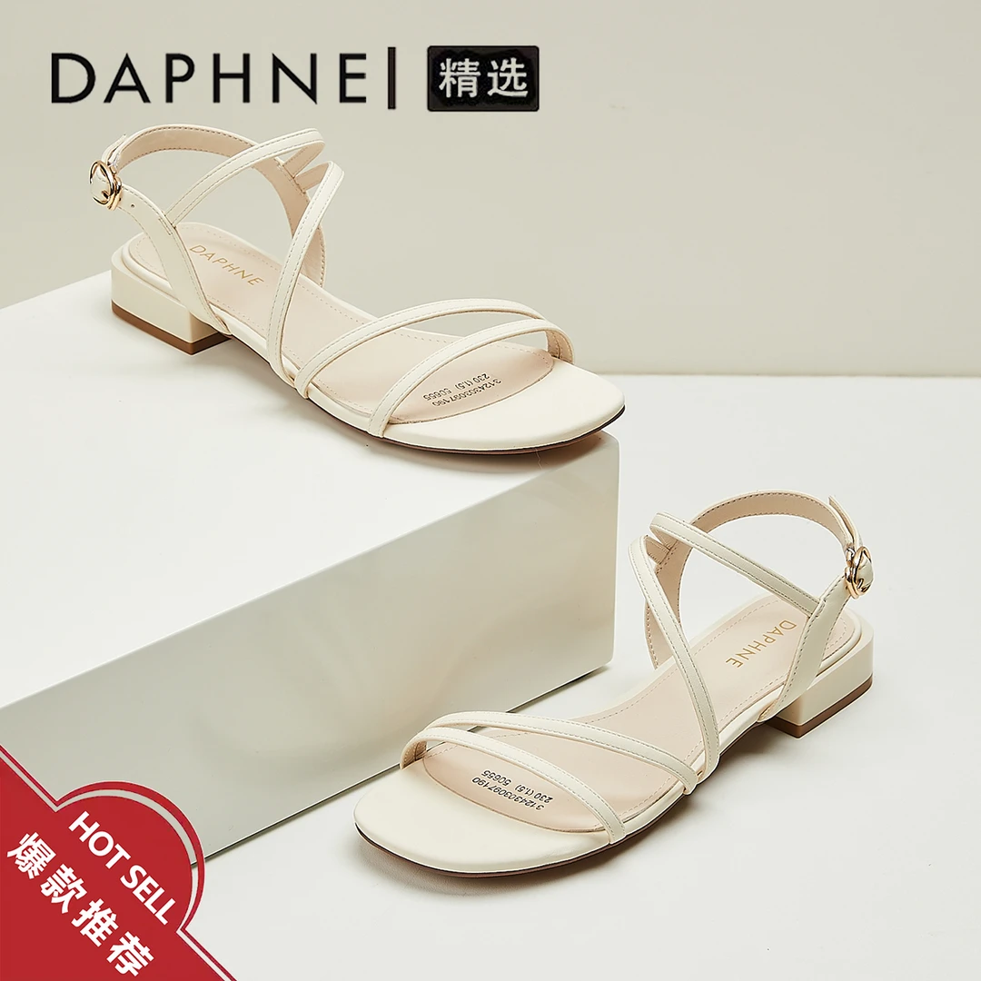 达芙妮仙女风一字带凉鞋女款2025新款爆款夏季配裙子露趾罗马凉鞋