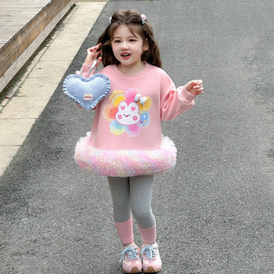 韩版女童卡通蓬蓬裙打底裤套装2025秋季新款两件套洋气网红童装潮