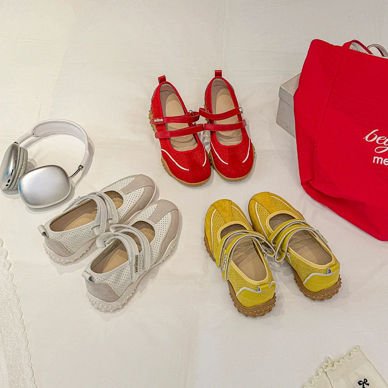 百搭7cm内增高芭蕾德训鞋女2025年夏季新款魔术贴玛丽珍休闲单鞋