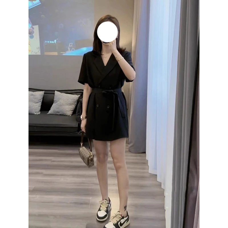 轻奢正式场合西装领连衣裙2025新款法式收腰微胖显瘦a字裙子女夏