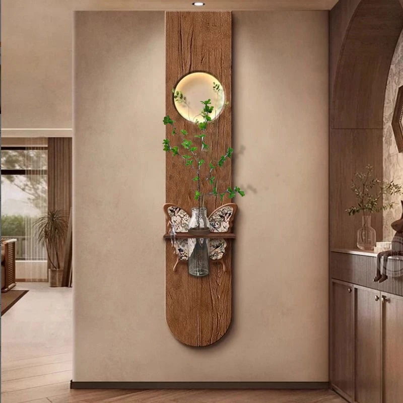 法式复古玄关装饰画中古风走廊过道挂画水培绿植入户壁灯画高级感