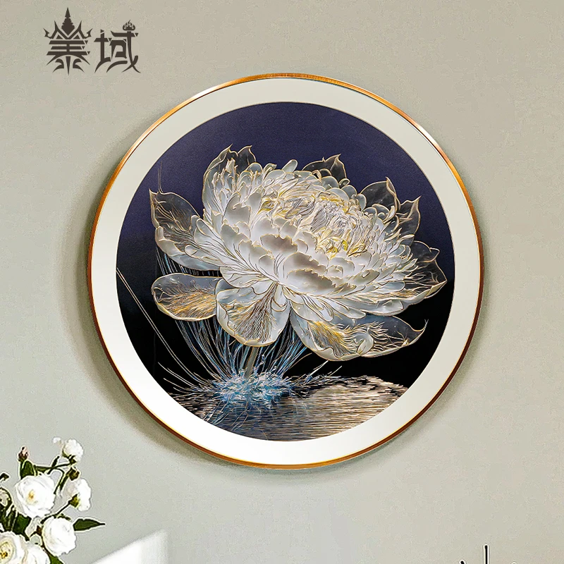 泰域《静心莲》铜雕画 圆形玄关装饰画 家用餐厅画墙面挂画B2-945
