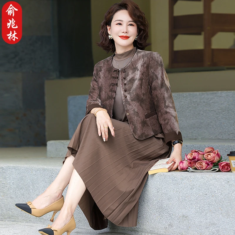 俞兆林中年妈妈春季连衣裙套装两件套中老年女装春秋新中式长裙子