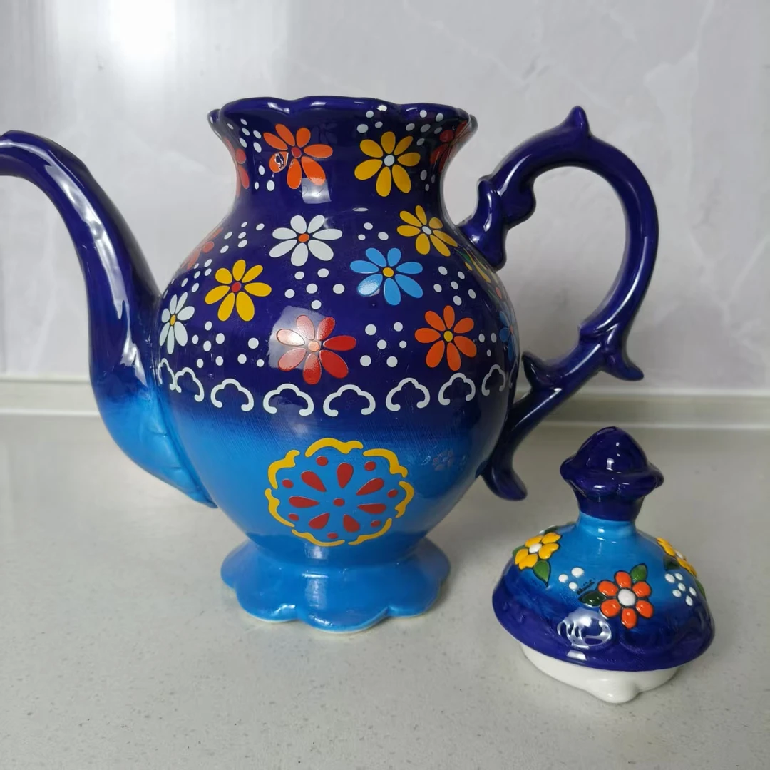 【新疆包邮】 tok kuk qaynak 深蓝色花纹茶壶网红高档家用简约