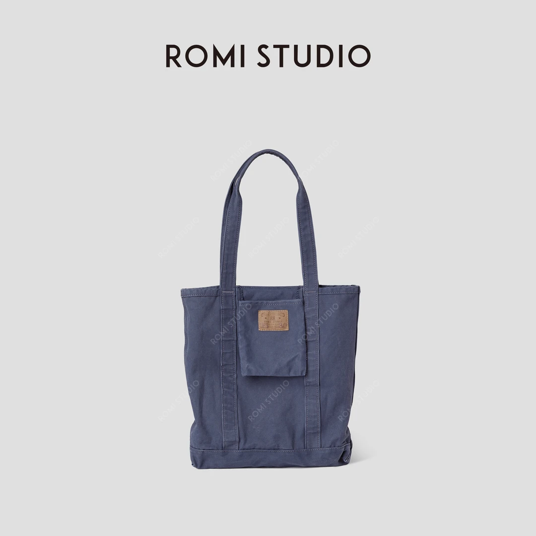 ROMI STUDIO做旧定染蓝紫色复古日系帆布包RWCAPY5025