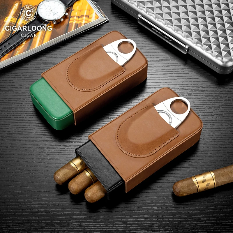茄龙雪茄套顺滑雪茄剪优质皮革密封便携保湿雪茄烟盒3支装CG-II1