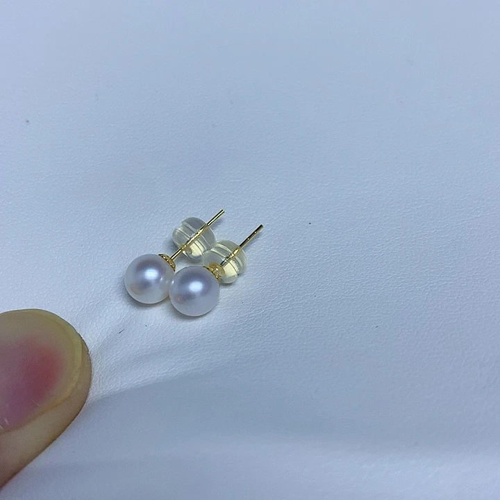 淡水珍珠耳饰18K金镶嵌6-7