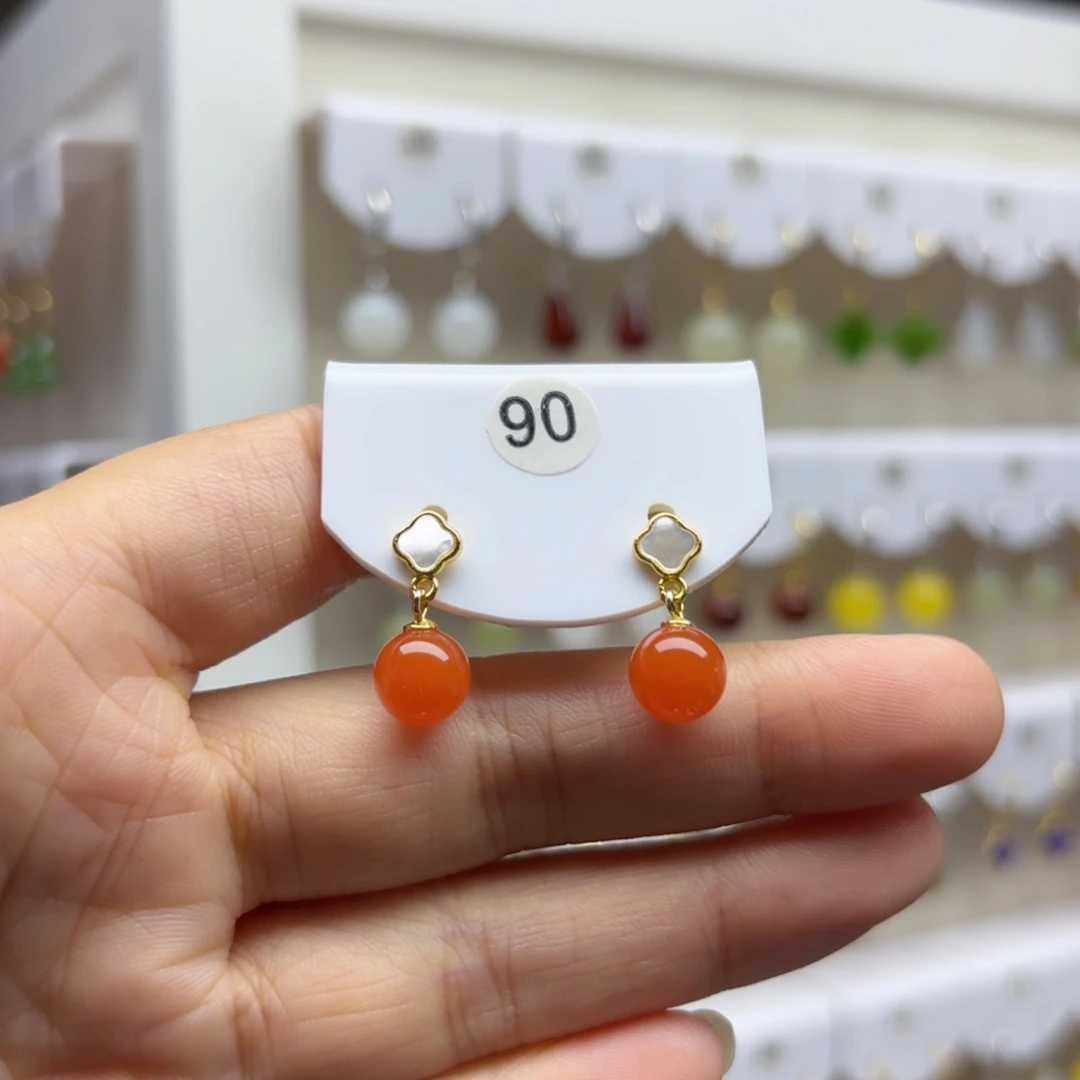 银S925镶嵌南红玛瑙耳饰