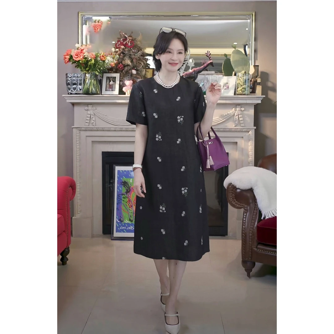 我是摩羯晚香玉连衣裙6A级26MM龟纹香云纱13万针十字绣花真丝裙子