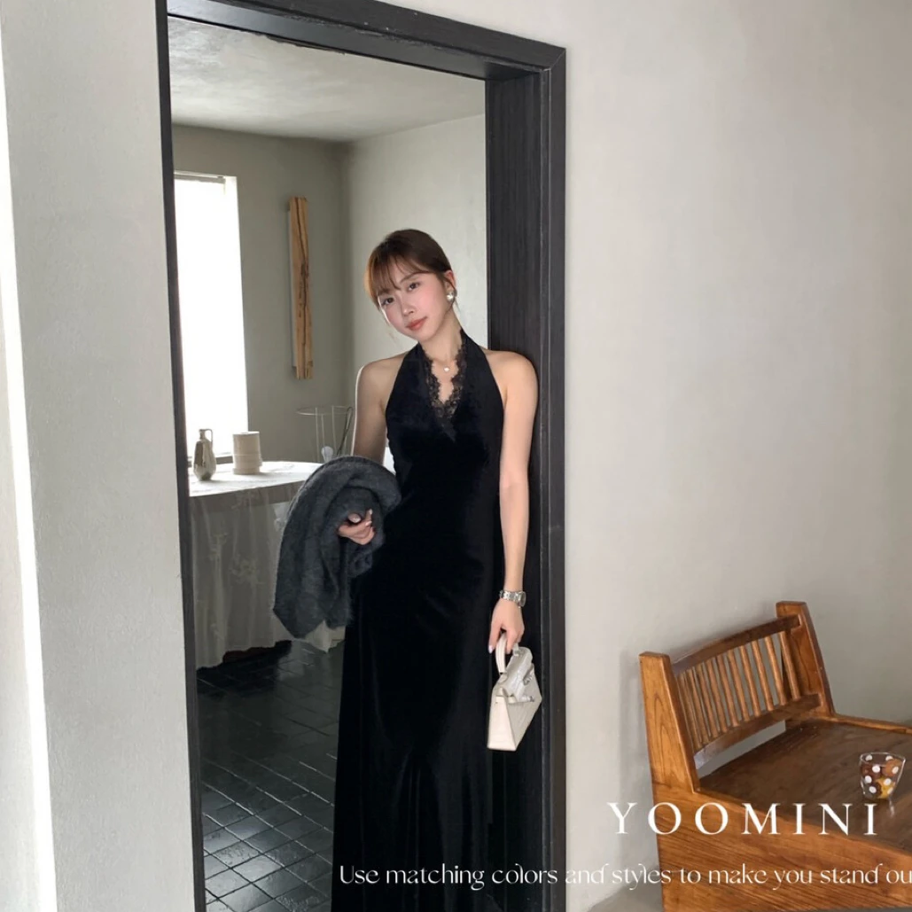 【YOOMINI】60046丝质收腰优雅贵气极简高级感秋冬长裙连衣裙