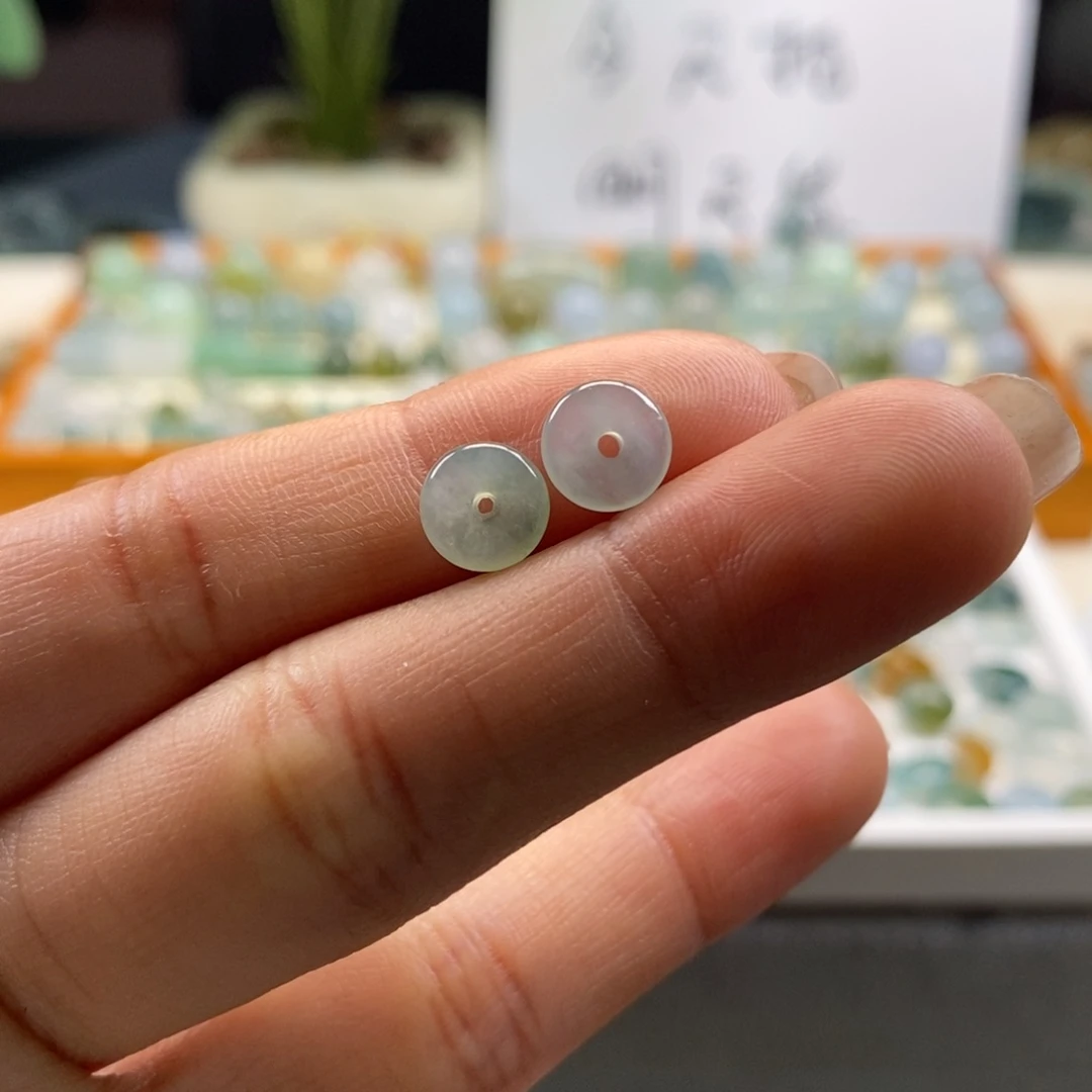 翡翠散珠天然翡翠一对7+