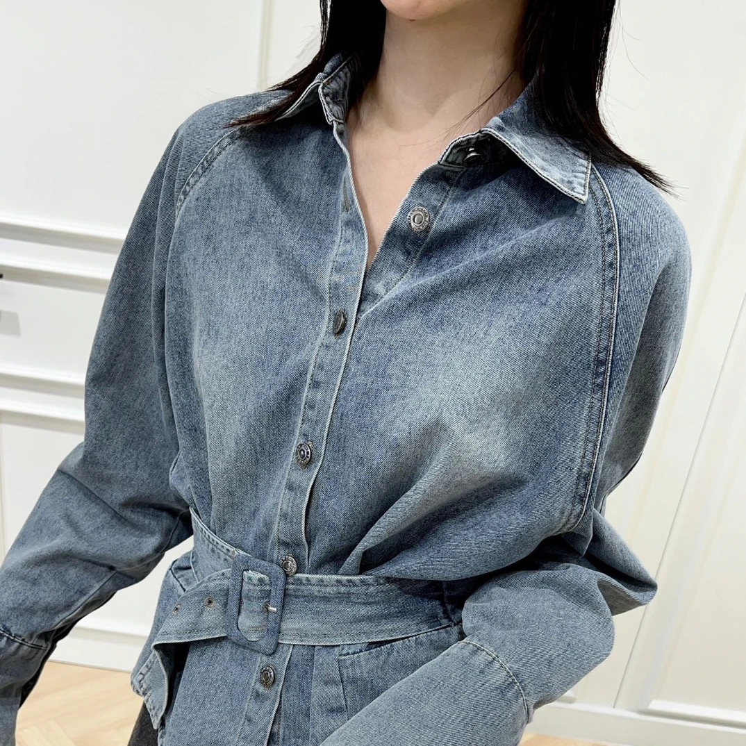 冬季复古宽松牛仔衬衫女叠穿内搭外套