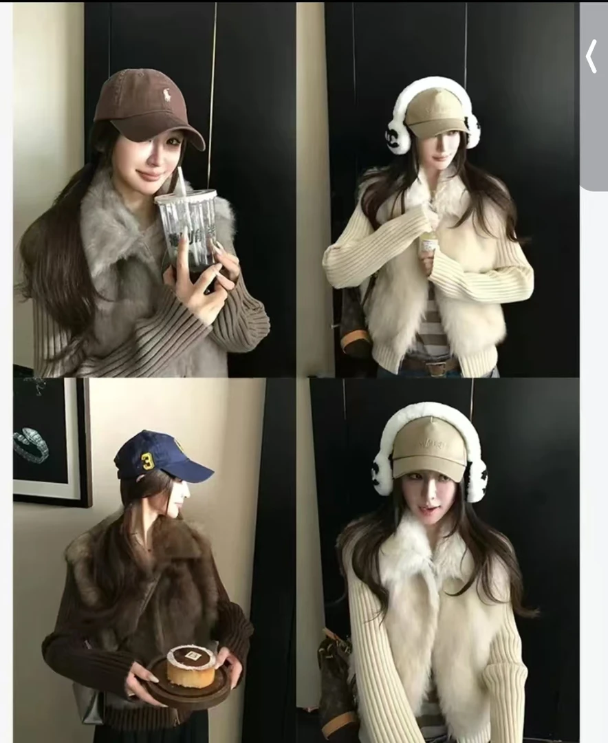 XL针织拼接袖子可拆卸毛毛外套