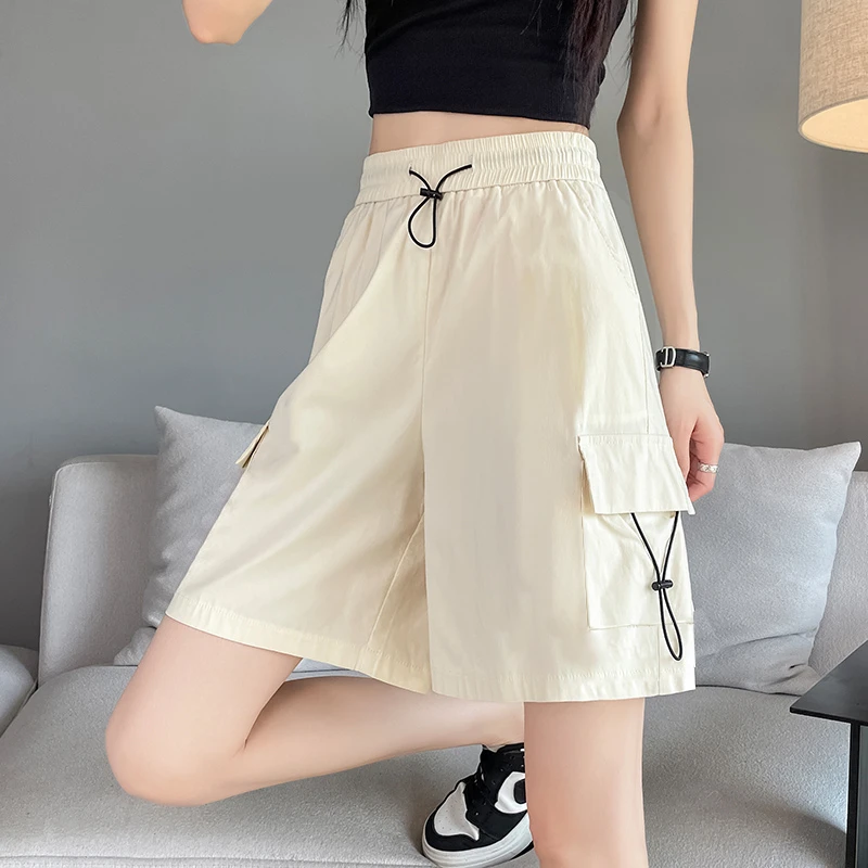 工装五分裤女2025年夏季薄款宽松阔腿短裤显瘦百搭高腰休闲中裤子