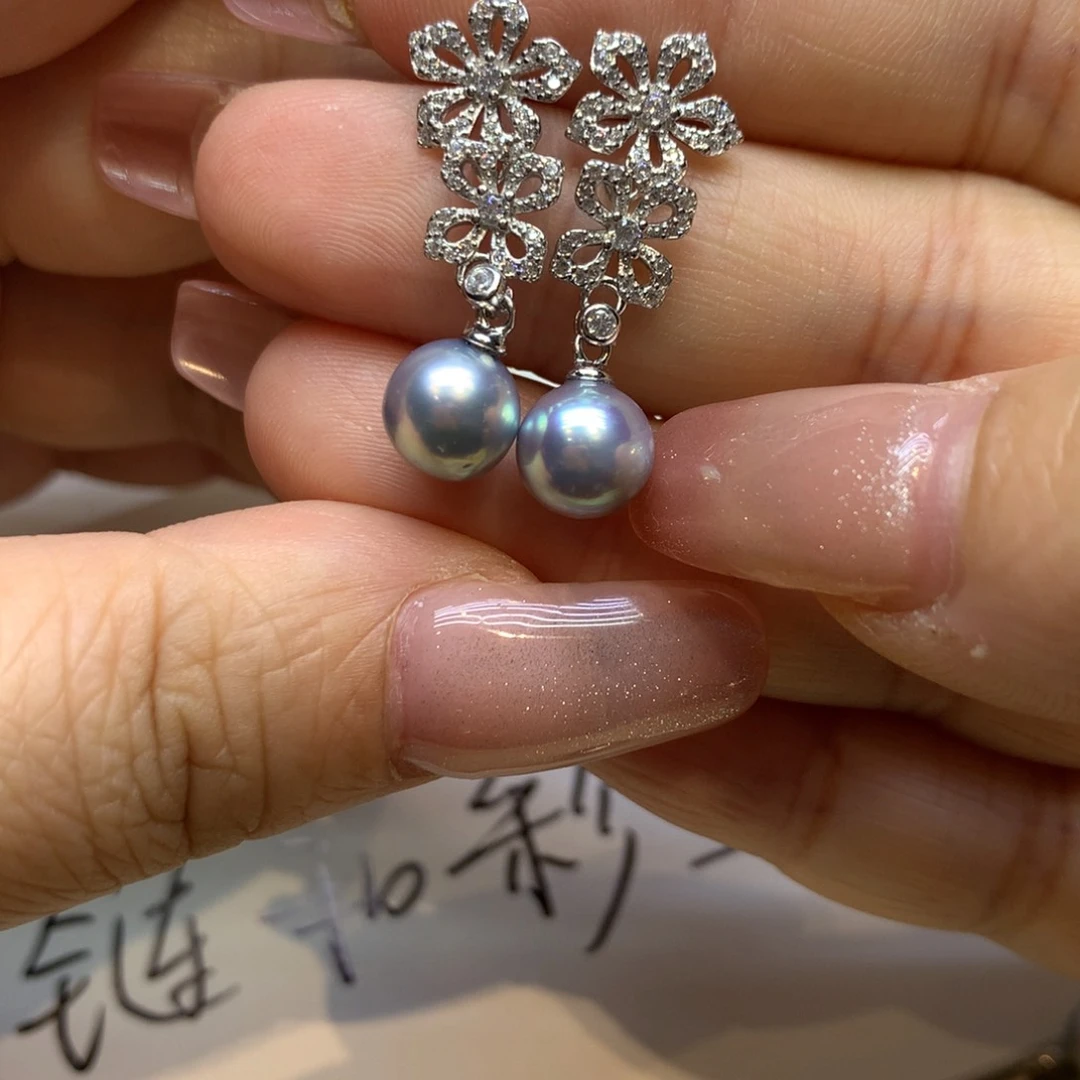 银S925镶嵌耳饰海水珍珠