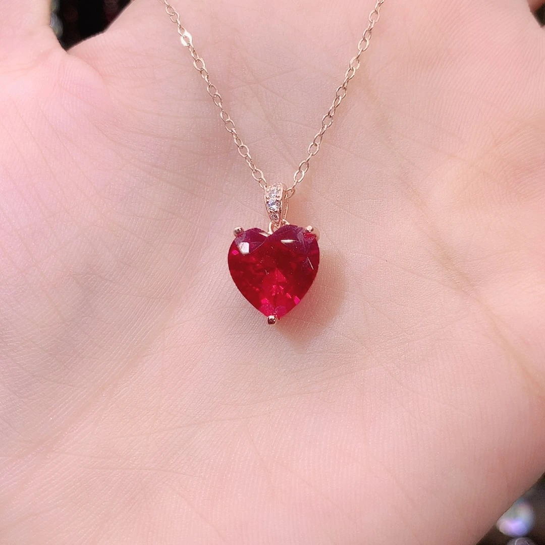 银S925镶嵌颈饰红宝石玫瑰金10