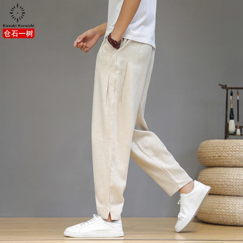 【薄款宽松棉麻裤】仓石一树潮牌夏季休闲裤男装潮流亚麻百搭复古裤