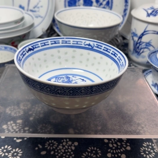 青花玲珑5寸饭碗10个