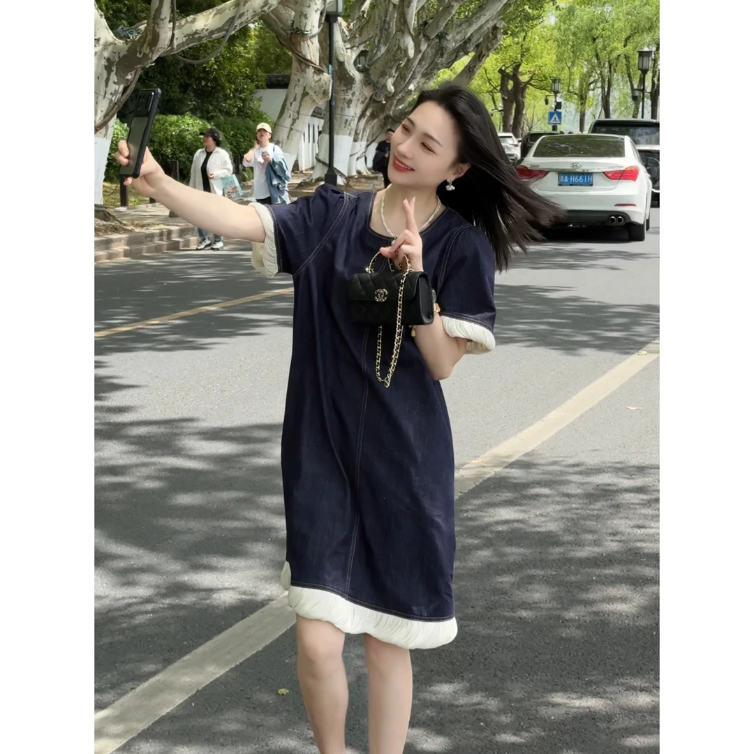 ROBELLE时尚洋气简约休闲连衣裙气质牛仔拼接设计感小个子牛仔裙8