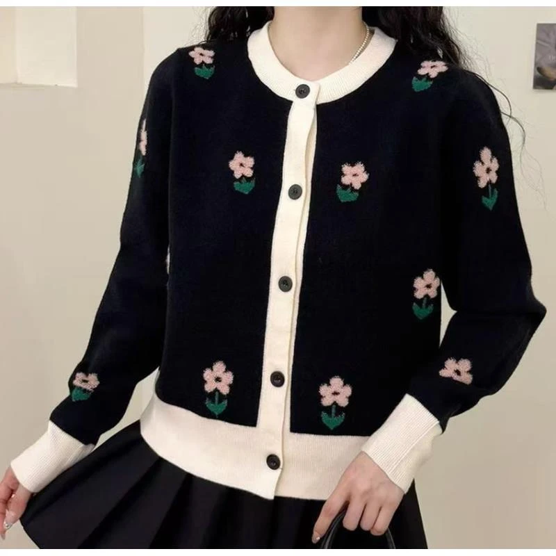 秋冬新款提花宽松显瘦外搭针织开衫女 971