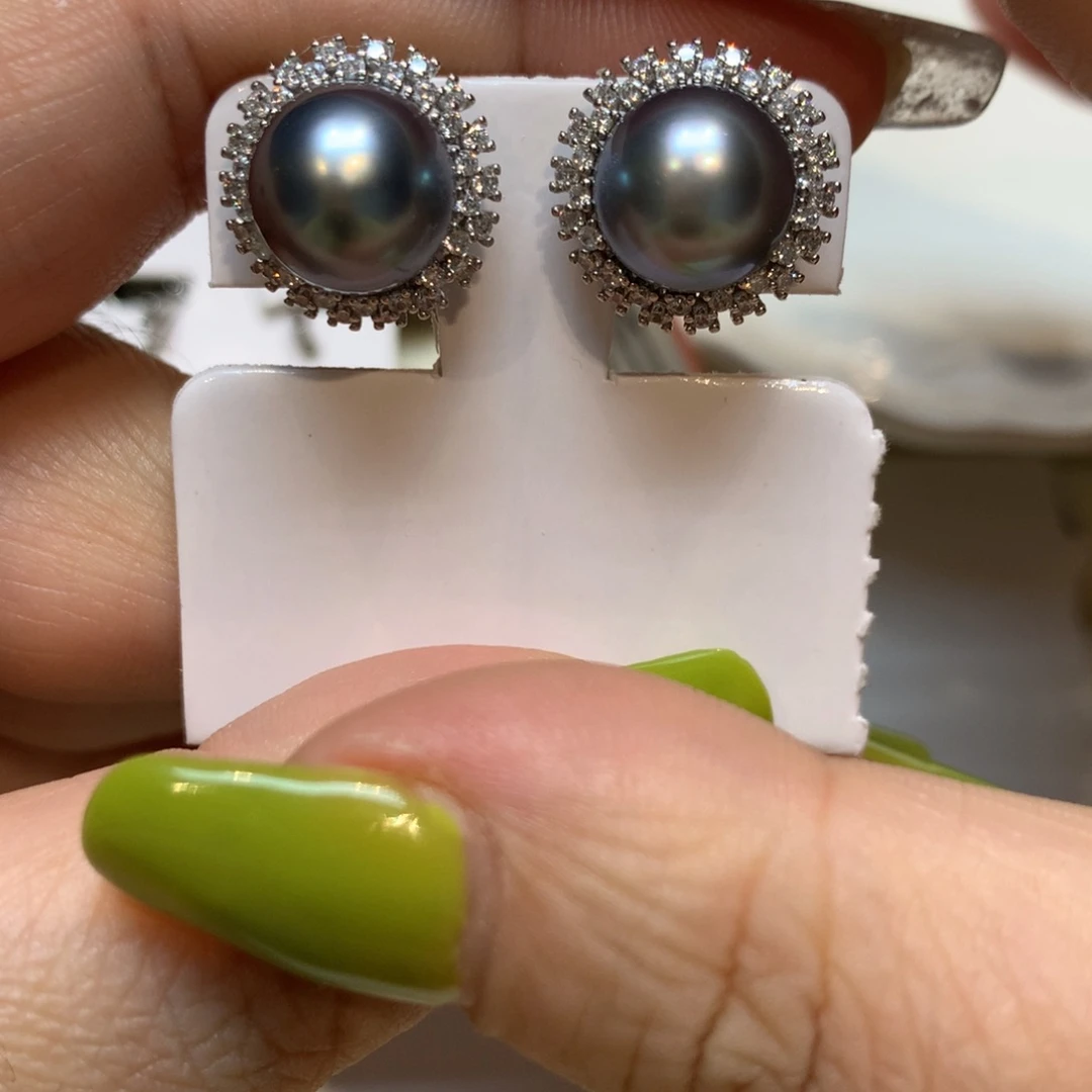 银S925镶嵌海水珍珠耳饰