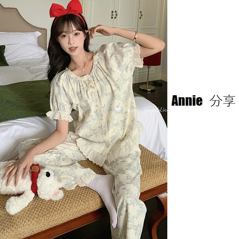 森系/韩国PB品牌/爆款时尚睡衣女/印花纯棉气质甜美家居套装