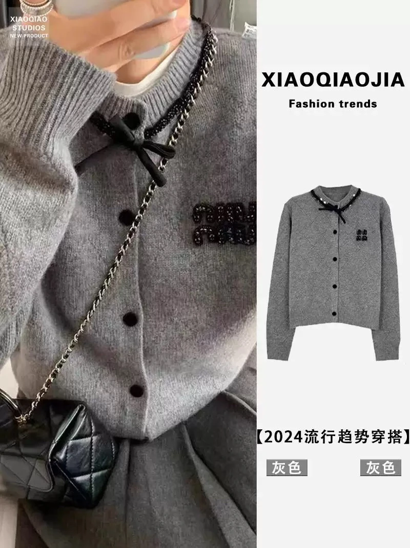 美美推荐1133 小香风软糯蝴蝶结设计感毛衣针织衫外穿上衣