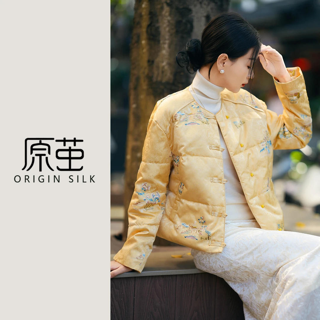 【原茧/风华】90鹅绒绒国风女长袖圆领冬季保暖优雅淑女风外套XZ709