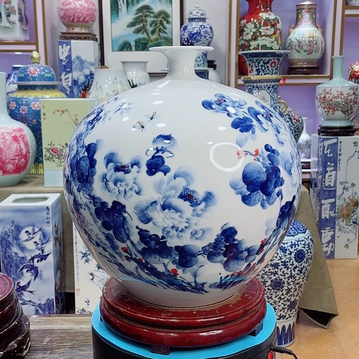 花瓶全手工釉下青花球瓶