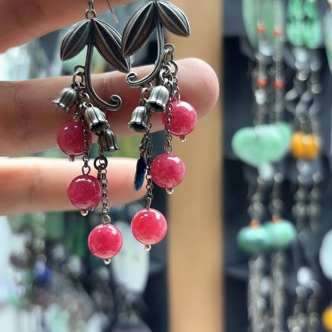 笑***哥水晶耳饰银S925镶嵌