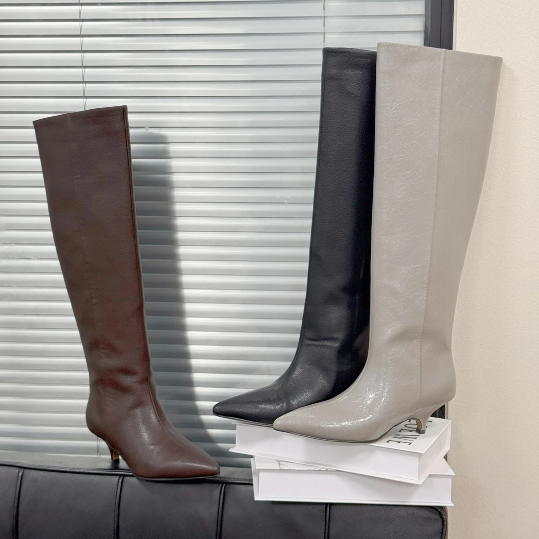 「过年战靴｜4cm」尖头猫跟显瘦及膝靴百搭显瘦真皮