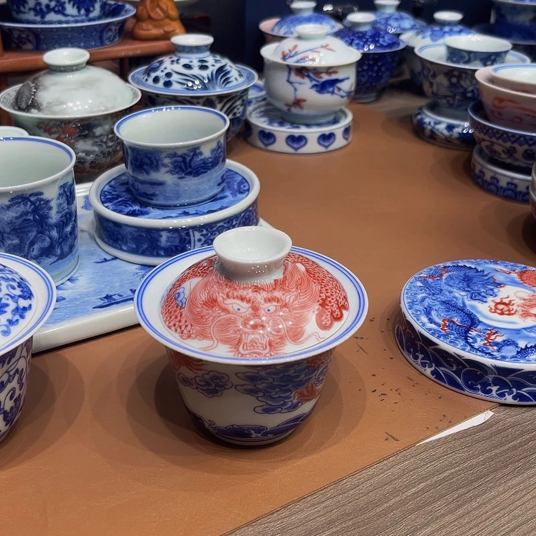 茶*叙古器堂双龙马蹄盖碗