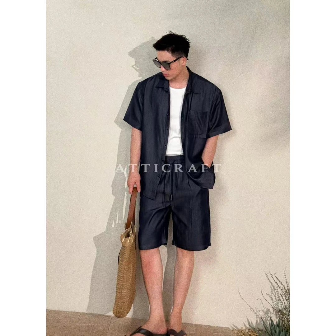 AttiCraft【100莱赛尔天丝短裤】百搭夏宽松系带牛仔五分裤男2025ss